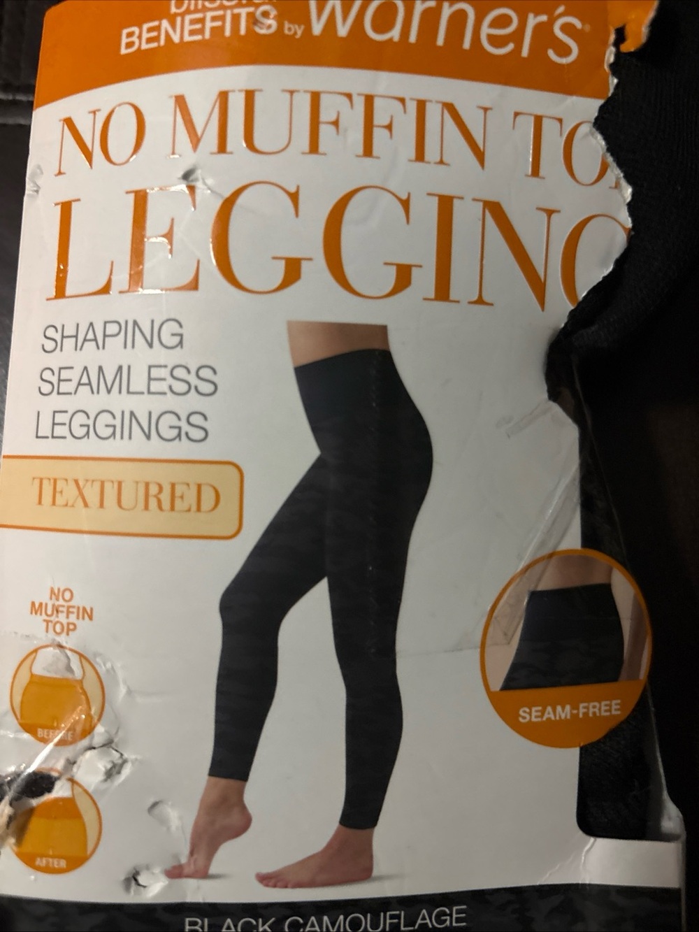 Warner's Black camouflage Textured Shaping Seamless Leggings L/xl